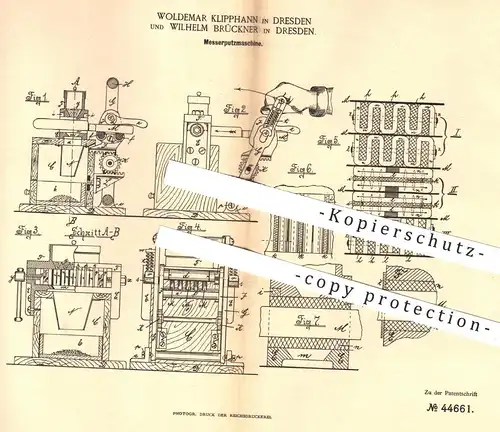 original Patent - Woldemar Klipphahn , Wilhelm Brückner , Dresden , 1888 , Putzmaschine für Messer , Klingen | Harris