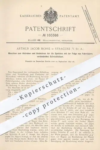 original Patent - Arthur Jacob Morse , Syracuse , USA , 1897 , Speichen u. Felge am Fahrrad | Fahrräder , Rad , Räder