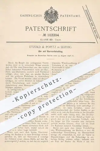 original Patent - Etzold & Popitz , Leipzig , 1898 , Uhr mit Vierviertelschlag | Uhren , Uhrwerk , Uhrmacher , Wecker