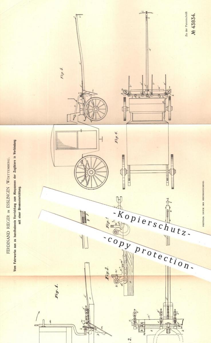 Original Patent - Ferdinand Rieger , Esslingen , 1887 , Abspannen Der