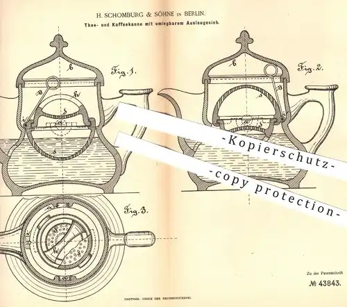 original Patent - H. Schomburg & Söhne , Berlin , 1888 , Teekanne , Kaffeekanne | Kanne für Tee , Kaffee | Kannen !!!