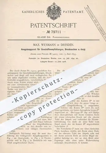 original Patent - Max Wermann , Dresden , 1894 , Ausgabe von Briefen , Drucksachen , Papier | Kasten , Schachtel