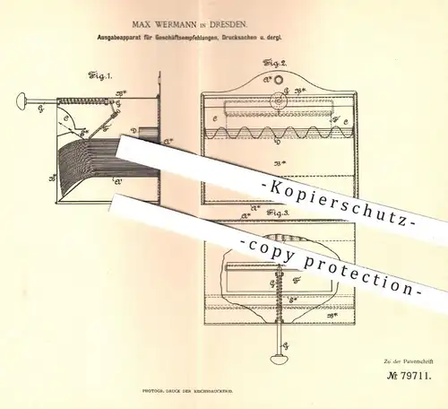 original Patent - Max Wermann , Dresden , 1894 , Ausgabe von Briefen , Drucksachen , Papier | Kasten , Schachtel