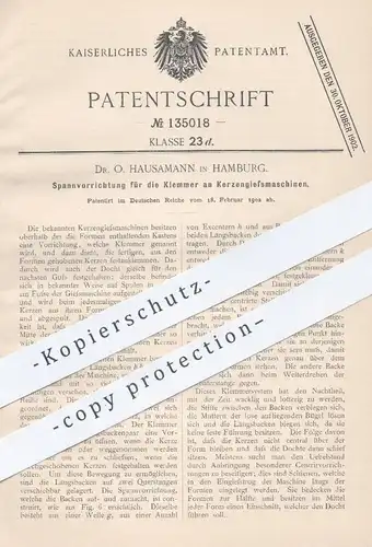 original Patent - Dr. O. Hausamann , Hamburg , 1902 , Spannen der Klemmer an Kerzengießmaschinen | Kerze , Kerzen