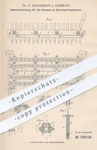 original Patent - Dr. O. Hausamann , Hamburg , 1902 , Spannen der Klemmer an Kerzengießmaschinen | Kerze , Kerzen