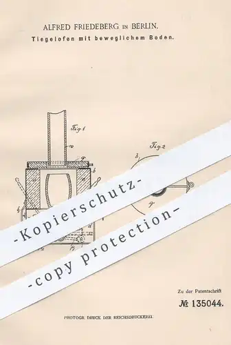 original Patent - Alfred Friedeberg , Berlin , 1901 , Tiegelofen mit beweglichem Boden , Ofen , Öfen , Ofenbauer !!!