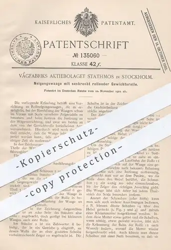 original Patent - Vägfabriks Aktiebolgat Stathmos , Stockholm , Schweden , 1901 , Neigungswaage | Waage , Wiegen !!