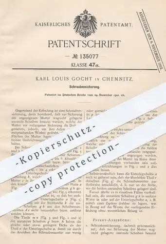 original Patent - Karl Louis Gocht , Chemnitz , 1901 , Schraubensicherung | Schraube & Mutter | Werkzeug , Schlosser !!