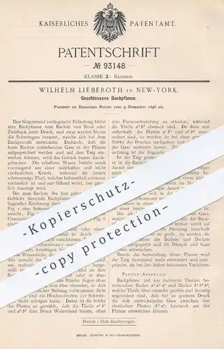 original Patent - Wilhelm Lieberoth , New York , 1896 , Geschlossene Backpfanne | Pfanne , Backform , Bäcker , Bäckerei