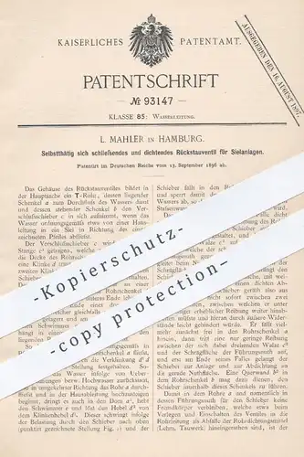 original Patent - L. Mahler , Hamburg , 1896 , Rückstauventil für Sielanlagen | Ventil , Wasserleitung , Klempner !!