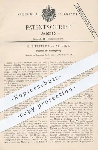 original Patent - G. Bielfeldt , Hamburg / Altona , 1896 , Ofentür mit Luftregelung | Ofen , Öfen , Ofenbauer , Heizung