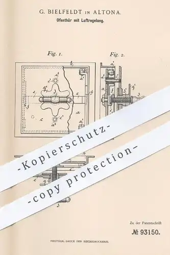 original Patent - G. Bielfeldt , Hamburg / Altona , 1896 , Ofentür mit Luftregelung | Ofen , Öfen , Ofenbauer , Heizung