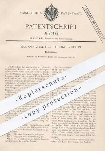 original Patent - Max Oertz / Ernst Liebing , Berlin , 1896 , Boostriemen | Boot , Boot , Schiff , Schiffsbauer , Riemen
