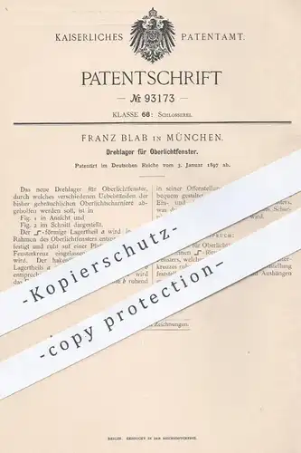 original Patent - Franz Blab , München  1897 , Drehlager für Oberlichtfenster | Fenster , Tür , Fensterbauer , Schlosser
