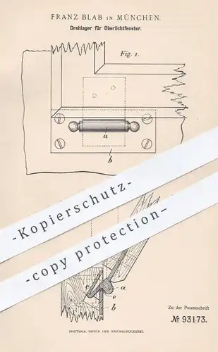 original Patent - Franz Blab , München  1897 , Drehlager für Oberlichtfenster | Fenster , Tür , Fensterbauer , Schlosser