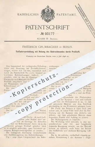 original Patent - Friedrich Grumbacher , Berlin , 1896 , Tiefbohrvorrichtung bei Bohrmaschine | Bohren Bohrer , Werkzeug