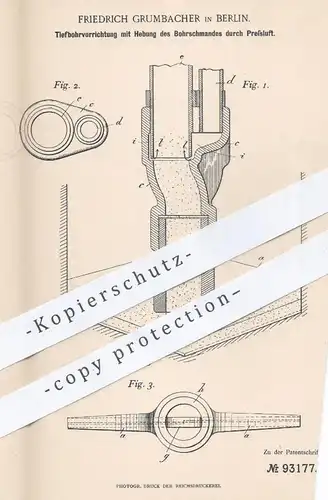 original Patent - Friedrich Grumbacher , Berlin , 1896 , Tiefbohrvorrichtung bei Bohrmaschine | Bohren Bohrer , Werkzeug