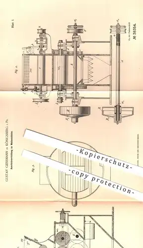 original Patent - Gustav Giessmann , Königsberg , Preussen , 1886 , Ausrückvorrichtung an Walzenstühlen | Walze , Mühle