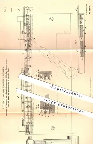 original Patent - F. X. Hölzle , Karl Spranger , München , 1888 , Tiegeldruck- , Zylinderschnellpresse | Druck - Presse