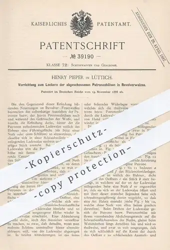 original Patent - Henry Pieper , Lüttich , 1886 , Lockern der Patronen - Hülsen im Revolver | Waffe , Pistole , Gewehr !