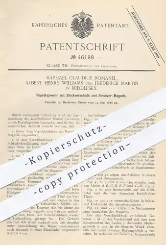 original Patent - R. Claudius Romanel , Albert H. Williams , Frederick Martin / Middlesex , 1888 , Gewehr | Revolver !