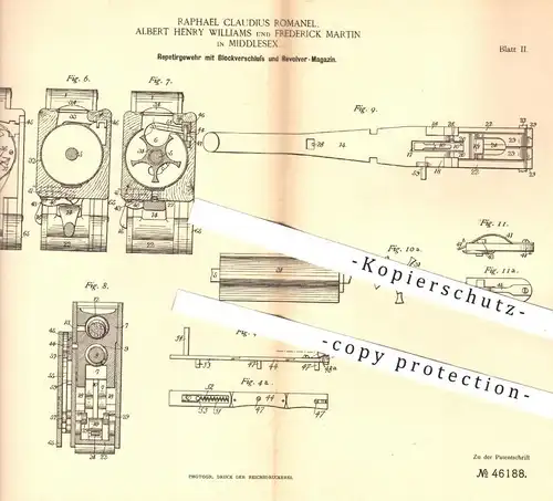 original Patent - R. Claudius Romanel , Albert H. Williams , Frederick Martin / Middlesex , 1888 , Gewehr | Revolver !