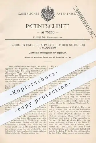 original Patent - Fabrik Techn. Apparate Heinrich Stockheim , Mannheim , 1893 , Elektrischer Meldeapparat | Eisenbahn !!