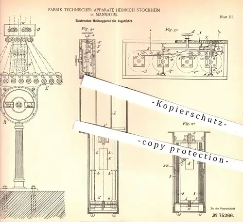 original Patent - Fabrik Techn. Apparate Heinrich Stockheim , Mannheim , 1893 , Elektrischer Meldeapparat | Eisenbahn !!