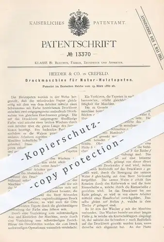 original Patent - Heeder & Co. , Krefeld  1880 , Druckmaschine für Natur - Holztapeten | Tapete , Holz , Drucken , Druck