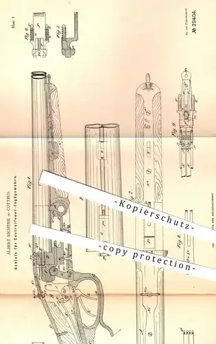 original Patent - Albert Richter , Cottbus  1884 , Schloss für Zentralfeuer - Jagdgewehr | Gewehr , Waffe , Jagd , Jäger