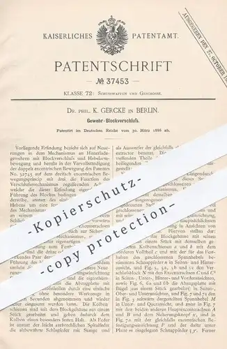 original Patent - Dr. Phil. K. Gercke , Berlin ,1886 , Gewehr - Blockverschluss | Gewehre , Waffe , Revolver , Pistole !