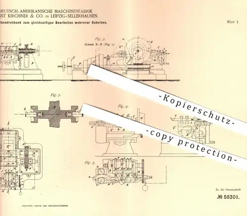 original Patent - Deutsch Amerikanische Maschinenfabrik Ernst Kirchner & Co , Leipzig , 1890 , Riemenscheiben - Drehbank