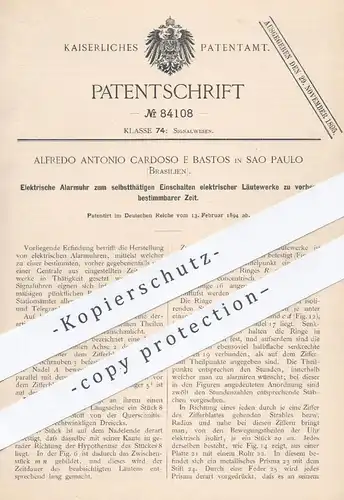 original Patent - Alfredo Antonio Cardoso Bastos , Sao Paulo Brasilien , 1894 , Elektrische Alarmuhr für Läutewerk | Uhr