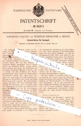 original Patent - Johannes Gaulke und Wilhelm Mierschke in Berlin , 1897 , Formverfahren für Kunstguß !!!