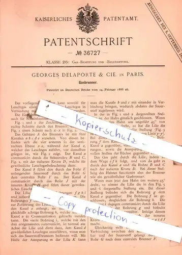 original Patent - Georges Delaporte & Cie. in Paris , 1886 , Gasbrenner !!!