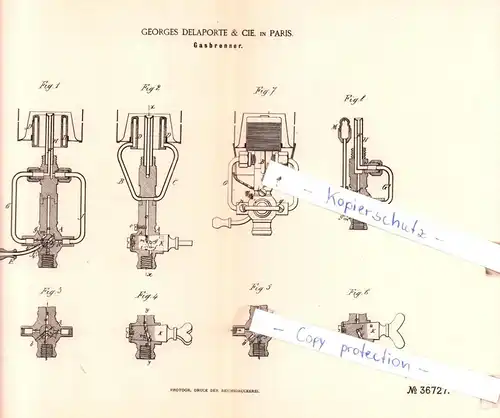 original Patent - Georges Delaporte & Cie. in Paris , 1886 , Gasbrenner !!!