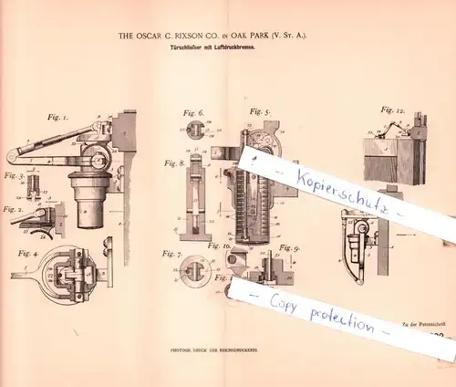 original Patent - The Oscar C. Rixson Co. in Oak Park , USA , 1900 , Türschließer mit Luftdruckbremse !!!