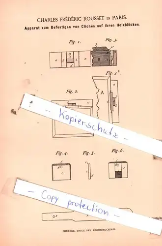 original Patent - Charles Frèdèric Rousset in Paris , 1886 , Druckerei !!!