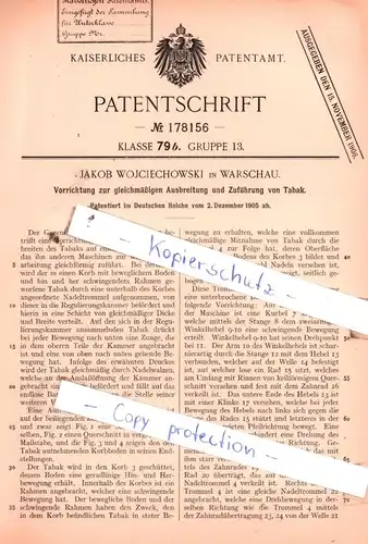 original Patent - Jakob Wojciechowski in Warschau , 1905 , Ausbreitung und Zuführung von Tabak !!!