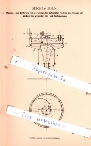 original Patent - Betche in Berlin , 1893 , Bier, Branntwein, Wein, Essig und Hefe !!!