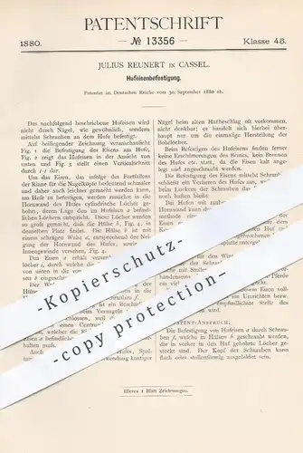 original Patent - Julius Reunert , Kassel , 1880 , Befestigung von Hufeisen | Huf , Hufe , Pferd , Pferde , Schmied !!