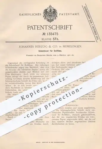 original Patent - Johannes Herzog & Co. , Hemelingen , 1901 , Schutzband für Rollfilms , Rollfilme | Film , Filme , Foto