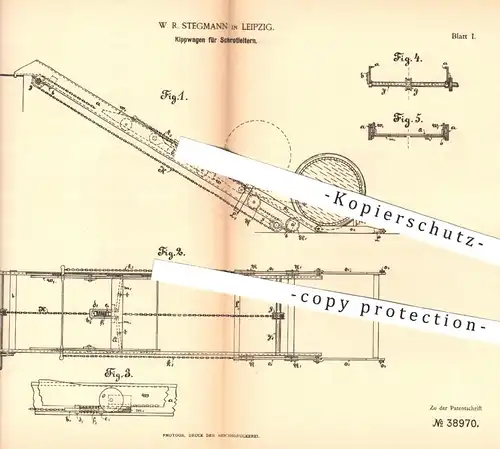 original Patent - W. R. Stegmann , Leipzig , 1885 , Kippwagen für Schrotleitern | Wagen , Schrot - Leiter , Hebezeuge !!