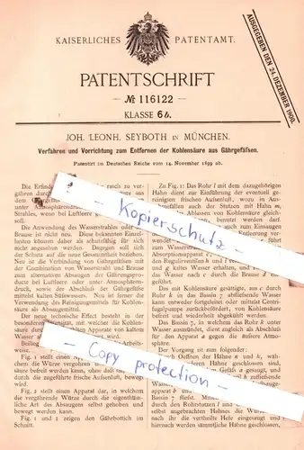 original Patent - Joh. Leonh. Seyboth in München , 1899 , Entfernen der Kohlensäure aus Gährgefäßen !!!