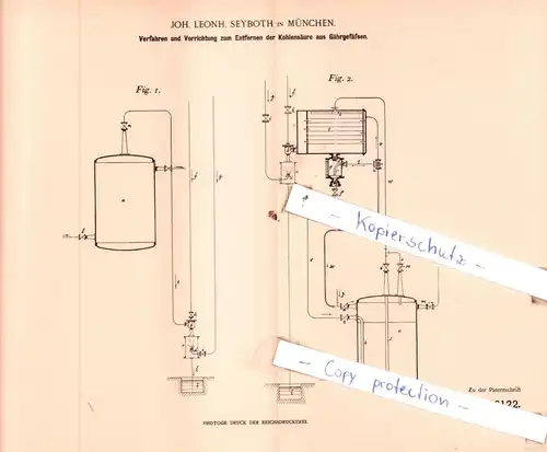 original Patent - Joh. Leonh. Seyboth in München , 1899 , Entfernen der Kohlensäure aus Gährgefäßen !!!