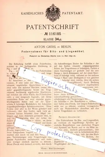 original Patent -  Anton Grehl in Berlin , 1899 ,  Federrahmen für Sitz- und Liegemöbel !!!