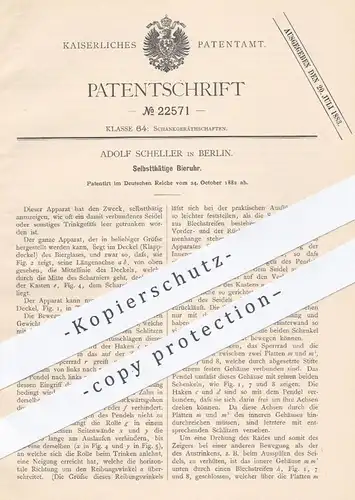 original Patent - Adolf Scheller , Berlin , 1882 , Selbsttätige Bieruhr | Bier , Uhr , Zählwerk , Zählapparat , Bierglas