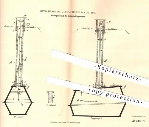 original Patent - Otto u. Gustav Haase , Cottbus , 1882 , Rettungsapparat für Scheintodbegrabene | Bestatter , Grab !!