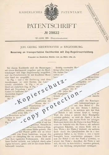 original Patent - Joh. Georg Niedermayer , Regensburg , 1884 , Kochherd mit Zug-Regulierung | Herd , Ofen , Kochofen !!!