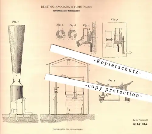 original Patent - Demetrio Maggiora , Turin , Italien , 1901 , Vorrichtung zum Wetterschießen | Wetter , Explosion , Gas